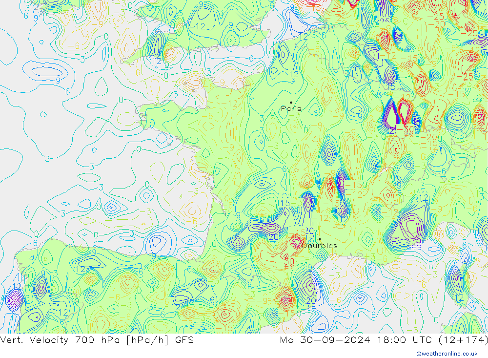 Vert. Velocity 700 hPa GFS lun 30.09.2024 18 UTC