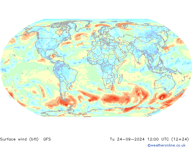 ве�Bе�@ 10 m (bft) GFS вт 24.09.2024 12 UTC