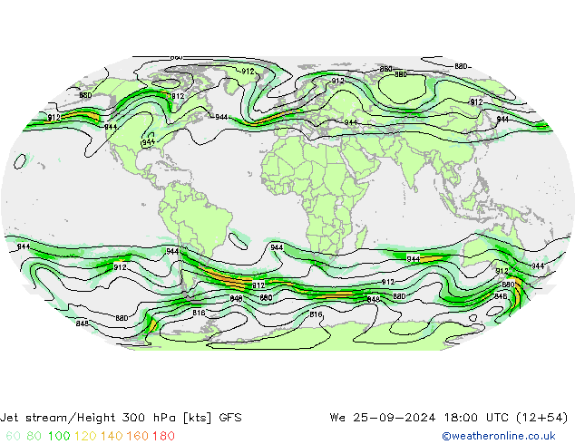 Jet stream/Height 300 hPa GFS We 25.09.2024 18 UTC