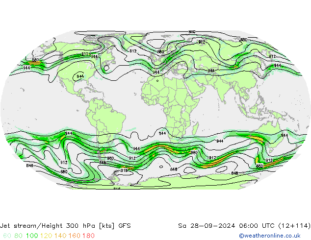 Corriente en chorro GFS sáb 28.09.2024 06 GMT