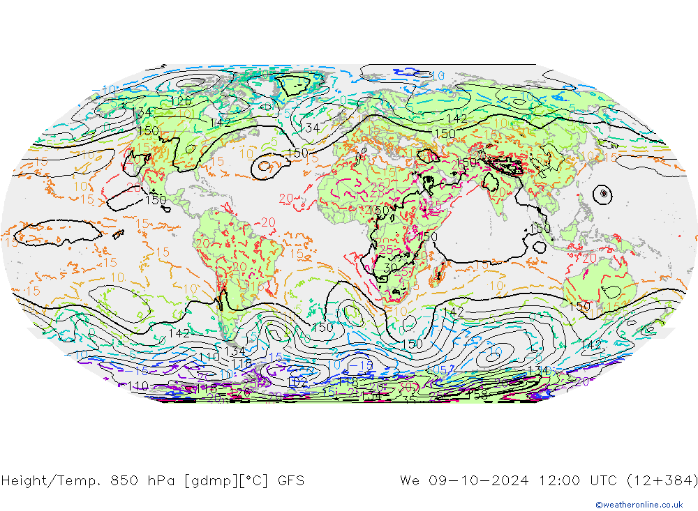 Z500/Rain (+SLP)/Z850 GFS We 09.10.2024 12 UTC