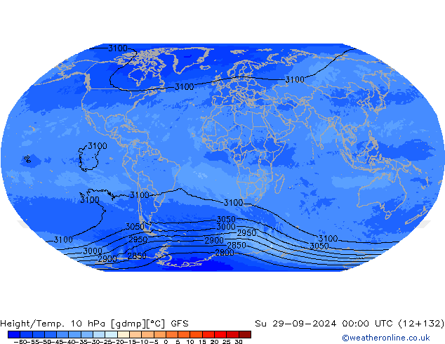 Height/Temp. 10 hPa GFS Dom 29.09.2024 00 UTC