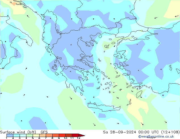 Surface wind (bft) GFS So 28.09.2024 00 UTC