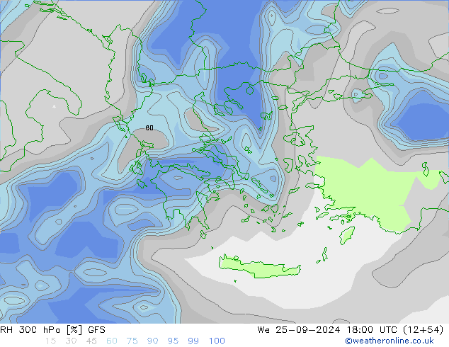 300 hPa Nispi Nem GFS Çar 25.09.2024 18 UTC