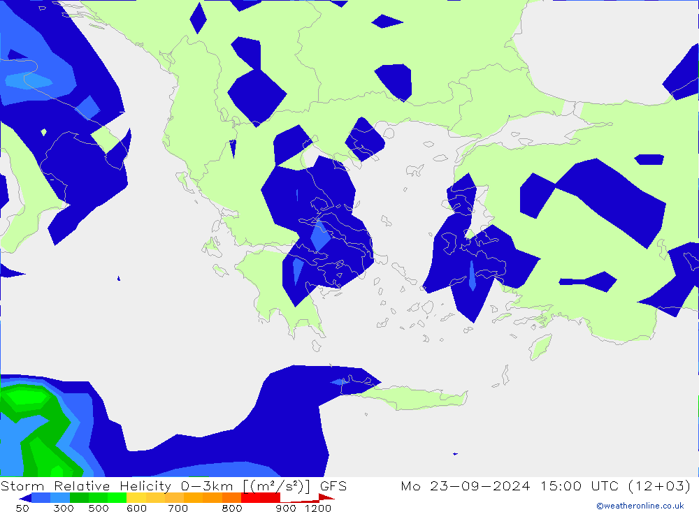 Storm Relative Helicity GFS Mo 23.09.2024 15 UTC