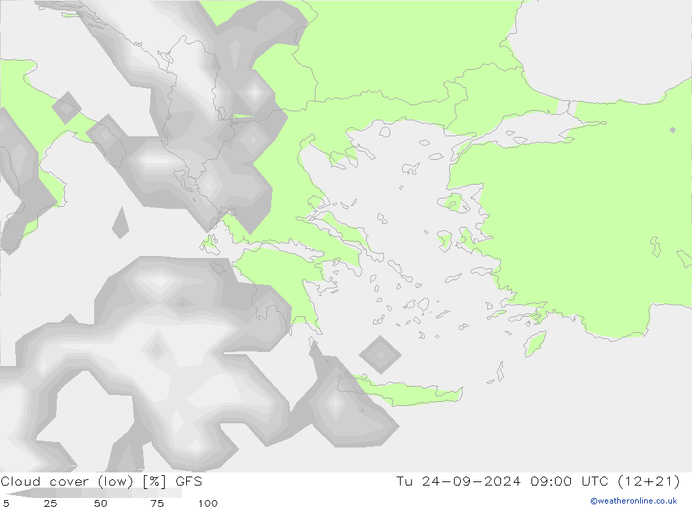 zachmurzenie (niskie) GFS wto. 24.09.2024 09 UTC