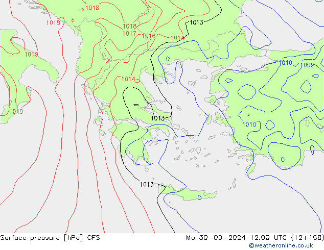 Surface pressure GFS Mo 30.09.2024 12 UTC