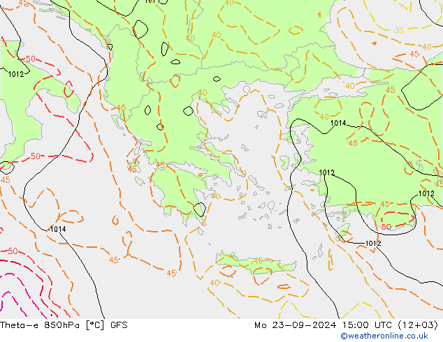 Theta-e 850hPa GFS Mo 23.09.2024 15 UTC