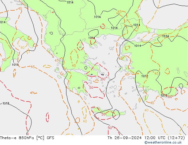 Theta-e 850hPa GFS  26.09.2024 12 UTC