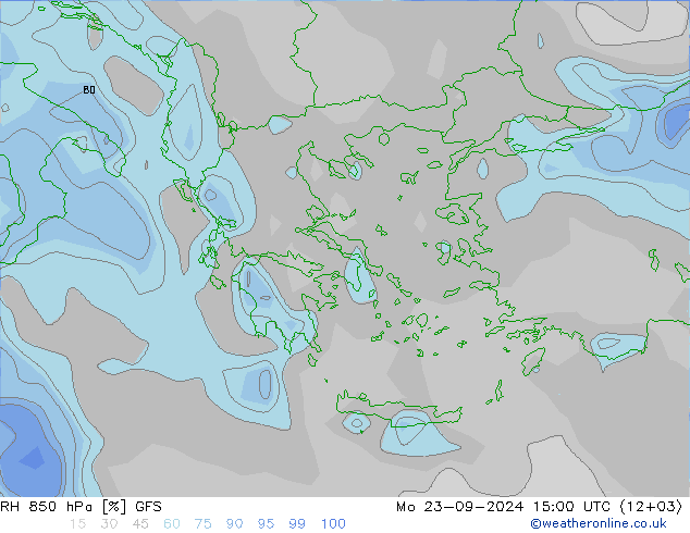 RH 850 гПа GFS пн 23.09.2024 15 UTC