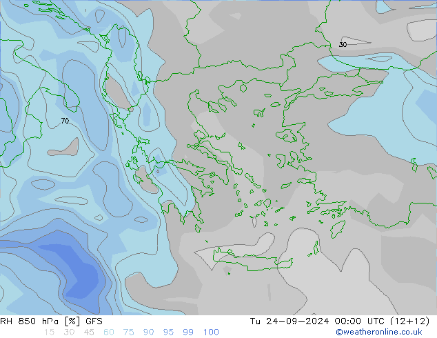 RH 850 hPa GFS Tu 24.09.2024 00 UTC