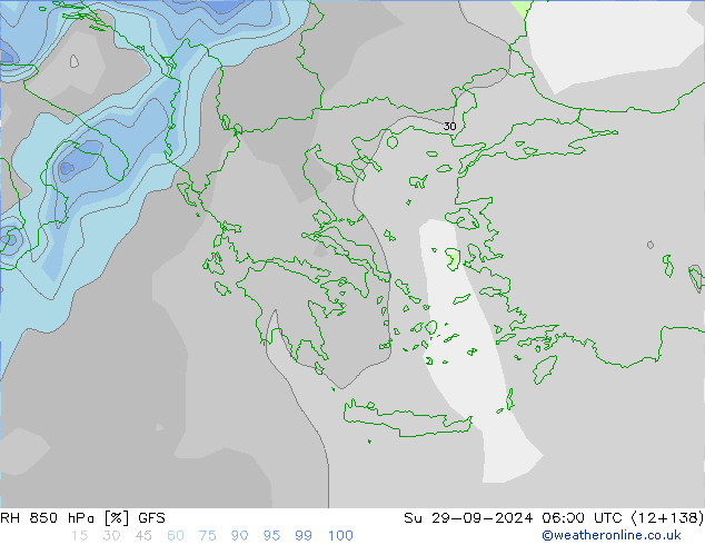 RH 850 hPa GFS nie. 29.09.2024 06 UTC