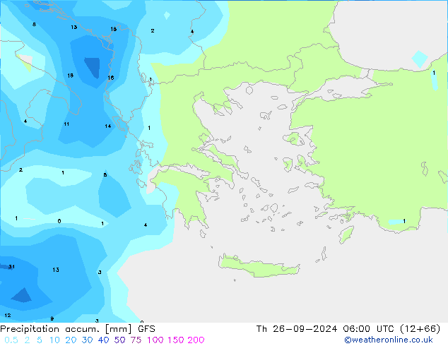 Precipitación acum. GFS jue 26.09.2024 06 UTC