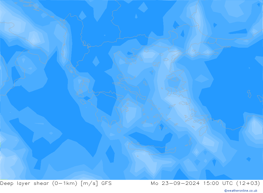 Deep layer shear (0-1km) GFS пн 23.09.2024 15 UTC