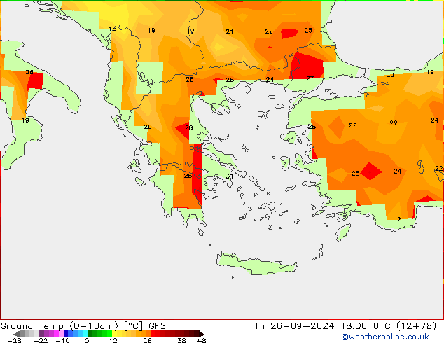 Ground Temp (0-10cm) GFS Th 26.09.2024 18 UTC