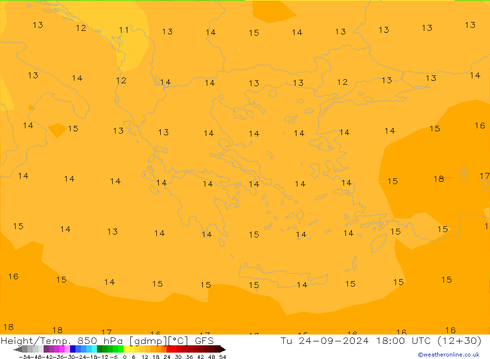 Hoogte/Temp. 850 hPa GFS di 24.09.2024 18 UTC