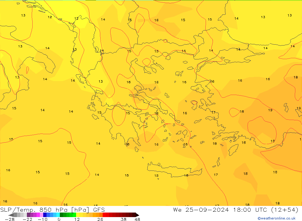 SLP/Temp. 850 hPa GFS We 25.09.2024 18 UTC