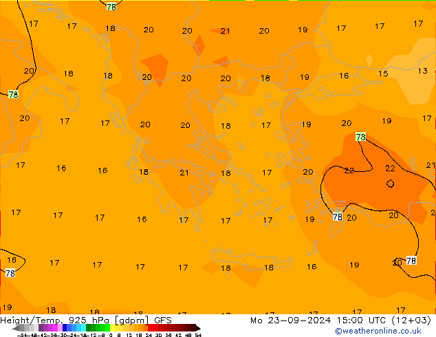 Height/Temp. 925 hPa GFS Mo 23.09.2024 15 UTC