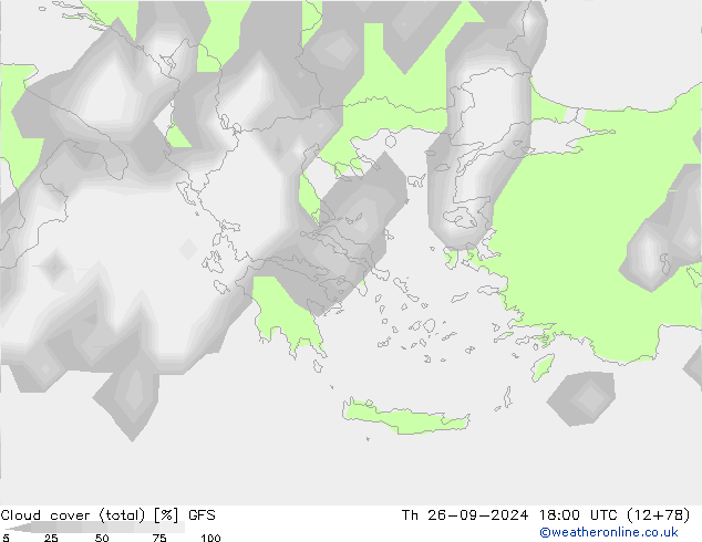 Cloud cover (total) GFS Th 26.09.2024 18 UTC