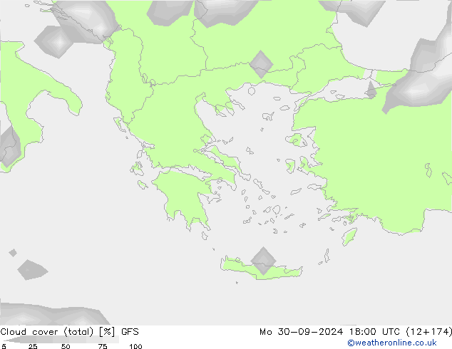 Cloud cover (total) GFS Mo 30.09.2024 18 UTC