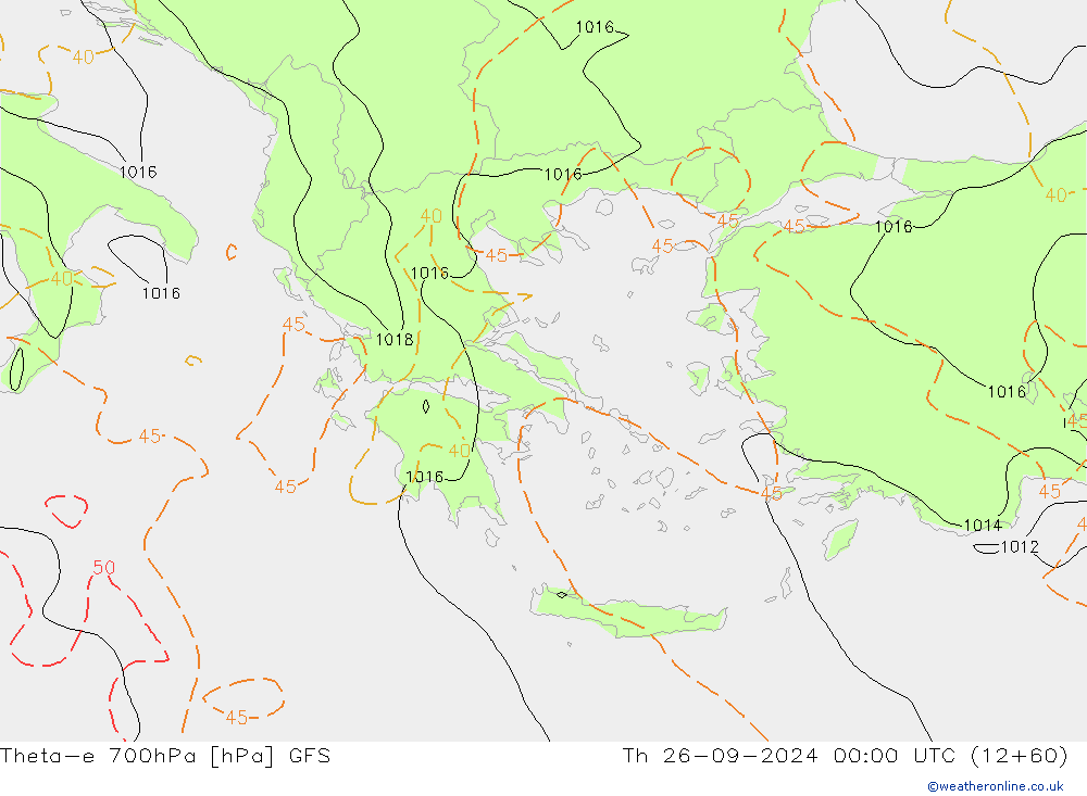 Theta-e 700hPa GFS Per 26.09.2024 00 UTC