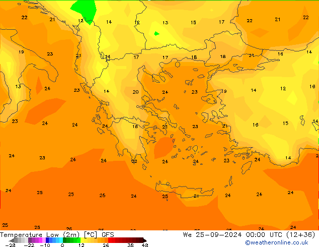 Temperature Low (2m) GFS We 25.09.2024 00 UTC