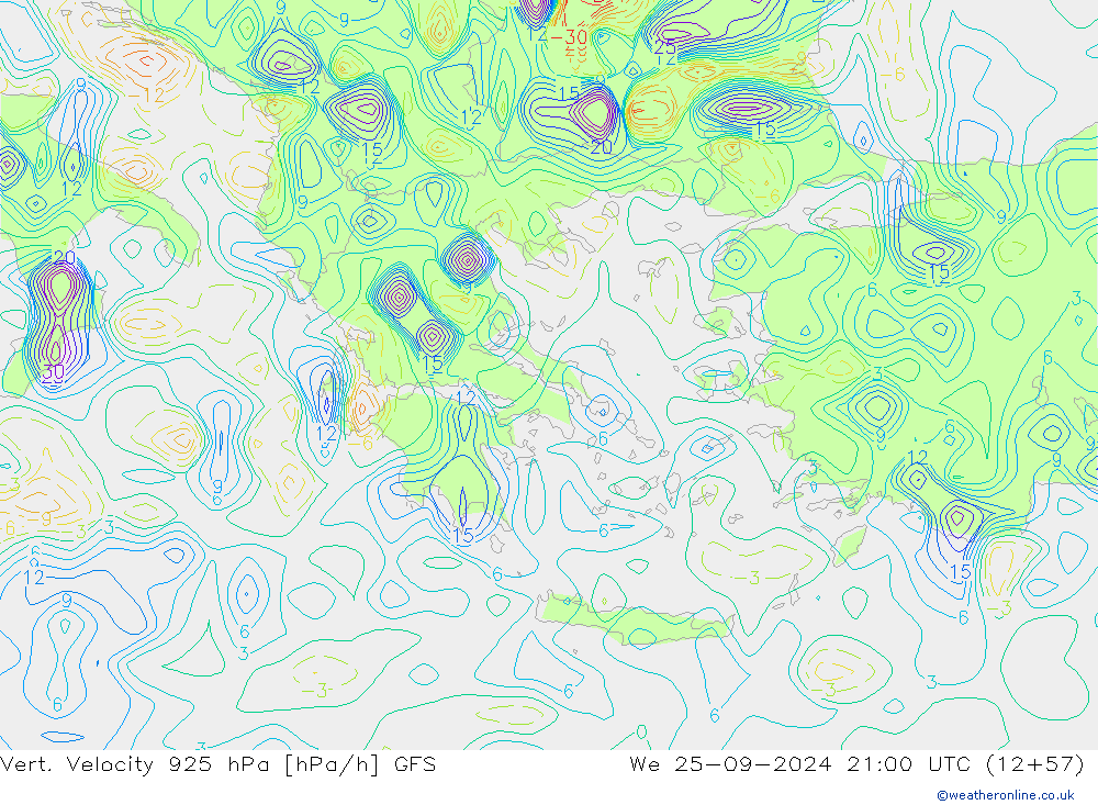 Vert. Velocity 925 hPa GFS We 25.09.2024 21 UTC