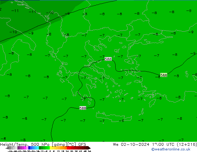 Yükseklik/Sıc. 500 hPa GFS Çar 02.10.2024 12 UTC