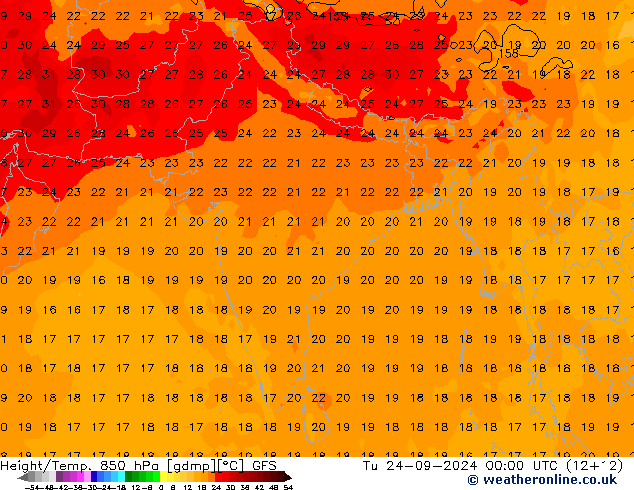 Geop./Temp. 850 hPa GFS mar 24.09.2024 00 UTC