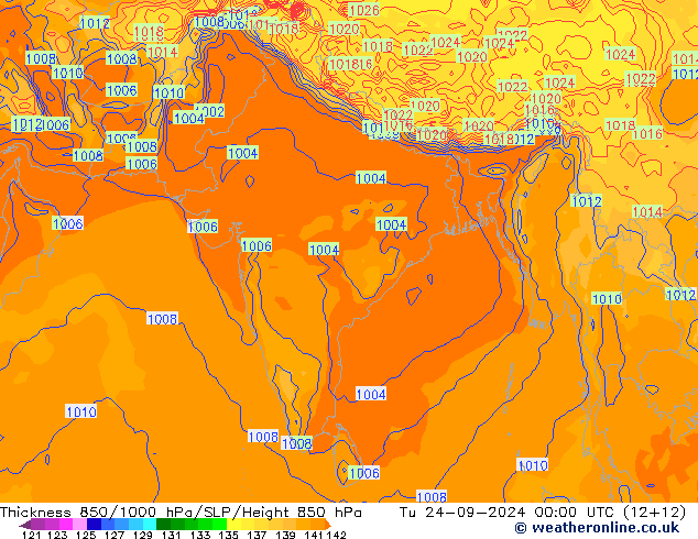 Thck 850-1000 hPa GFS  24.09.2024 00 UTC
