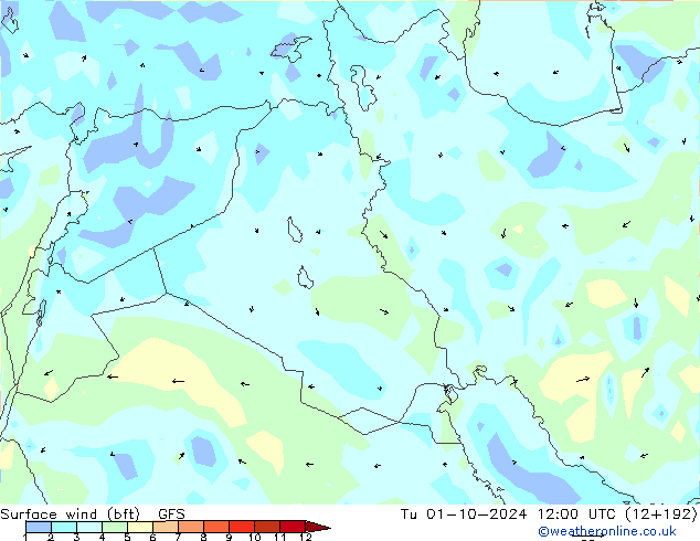  10 m (bft) GFS  01.10.2024 12 UTC