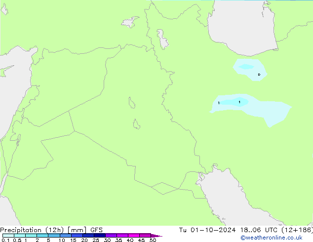 Precipitation (12h) GFS Út 01.10.2024 06 UTC