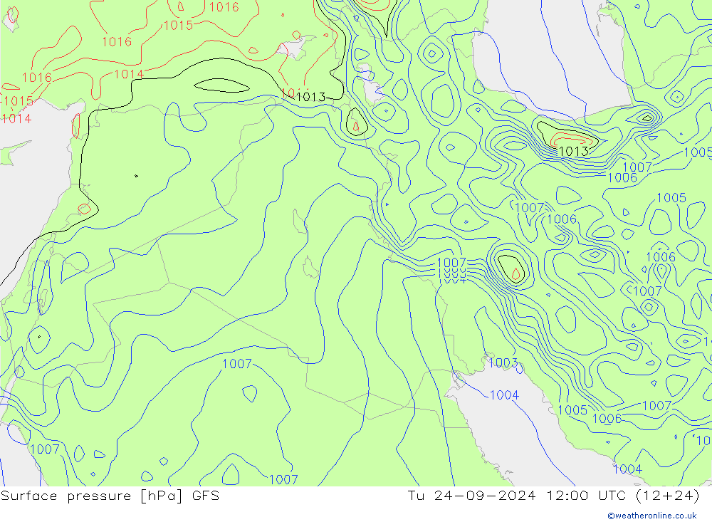 Presión superficial GFS mar 24.09.2024 12 UTC