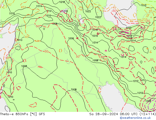 Theta-e 850hPa GFS Sa 28.09.2024 06 UTC