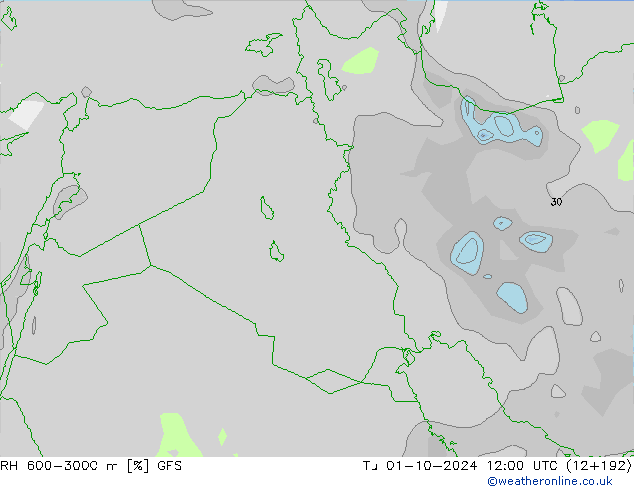 RH 600-3000 m GFS Tu 01.10.2024 12 UTC