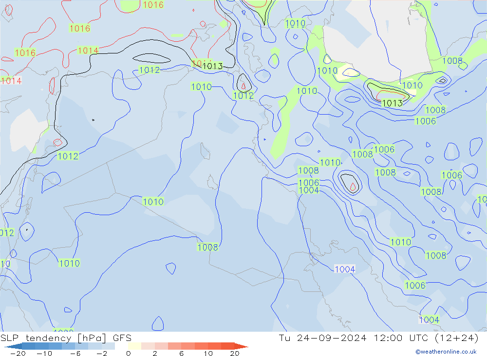 Tendance de pression  GFS mar 24.09.2024 12 UTC