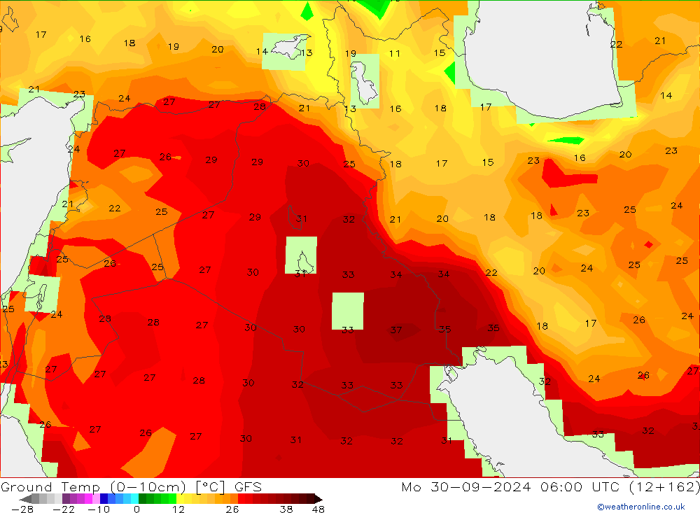 Ground Temp (0-10cm) GFS Mo 30.09.2024 06 UTC