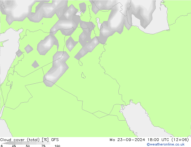 Cloud cover (total) GFS Mo 23.09.2024 18 UTC