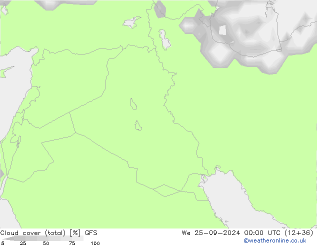 nuvens (total) GFS Qua 25.09.2024 00 UTC