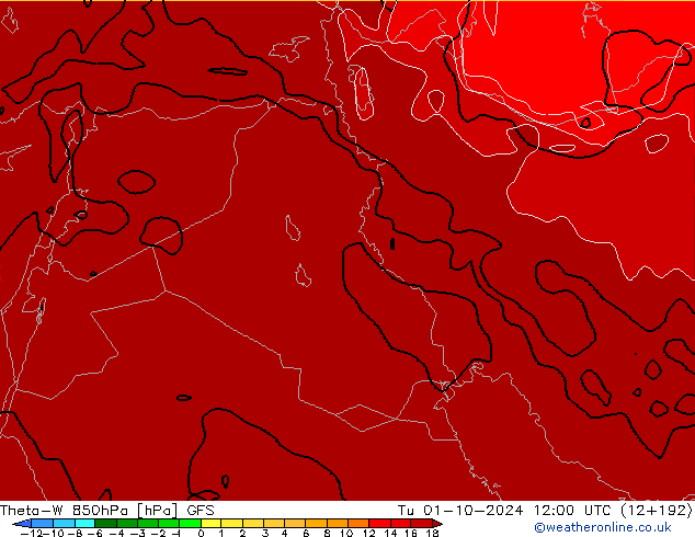 Theta-W 850hPa GFS Út 01.10.2024 12 UTC