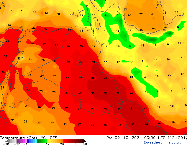 Temperature (2m) GFS St 02.10.2024 00 UTC