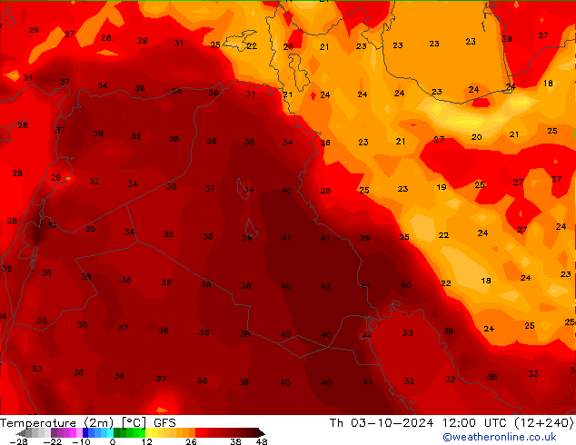 Temperature (2m) GFS Th 03.10.2024 12 UTC