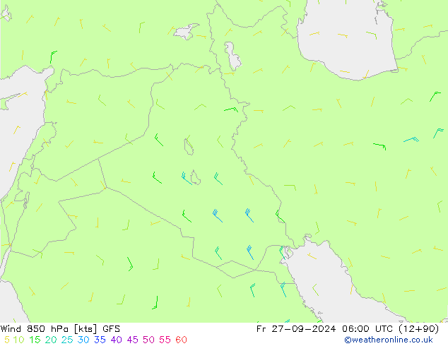 Vent 850 hPa GFS ven 27.09.2024 06 UTC