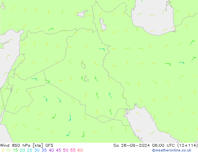 ветер 850 гПа GFS сб 28.09.2024 06 UTC