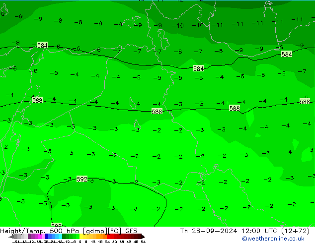 Height/Temp. 500 hPa GFS czw. 26.09.2024 12 UTC