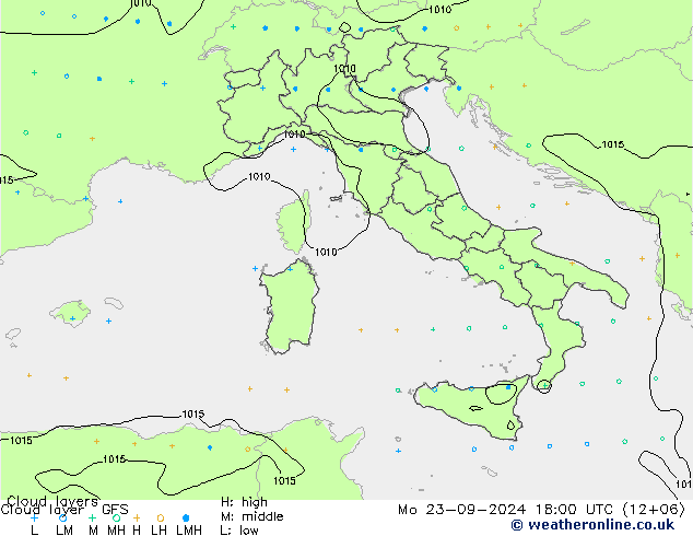 Cloud layer GFS Mo 23.09.2024 18 UTC