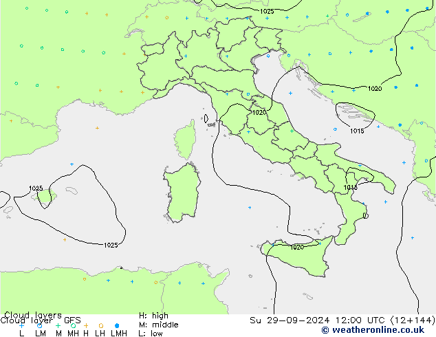 Cloud layer GFS Вс 29.09.2024 12 UTC