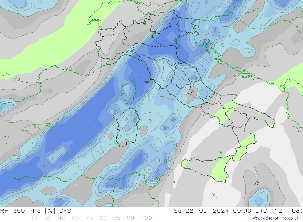RH 300 гПа GFS сб 28.09.2024 00 UTC