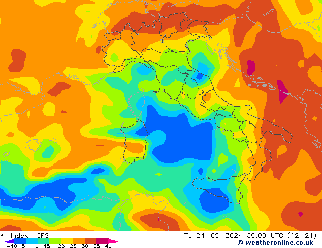 K-Index GFS Tu 24.09.2024 09 UTC