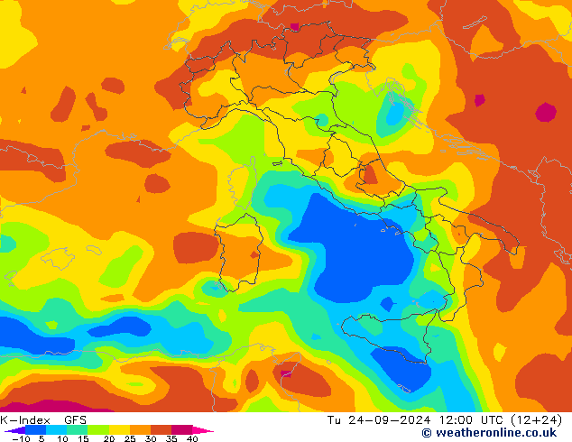 K-Index GFS Tu 24.09.2024 12 UTC